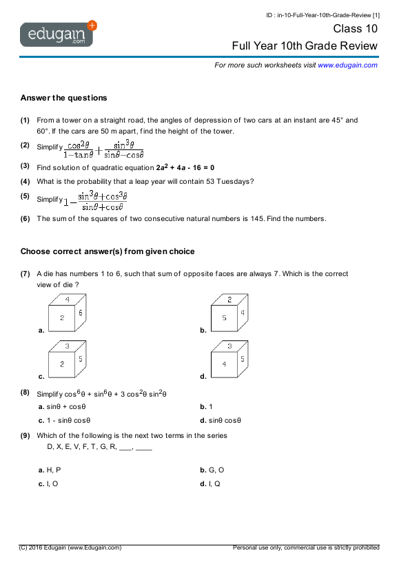 Full Year 10th Grade Review